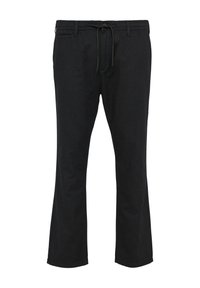 Pantalons de yoga noirs en tissu doux, avec une taille élastique munie d'un cordon de serrage, des poches latérales et une coupe décontractée.