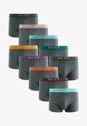 Tíz szürke férfi boxeralsó rugalmas derékkal, több színben, mindegyiken arany betűkkel a "NEXT" felirattal.