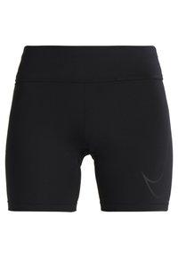 Shorts de sport noirs en matière élastique avec une coupe ajustée, dotés d'une large taille élastique et d'un logo discret sur le côté.