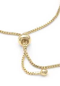 Collier ajustable de couleur or avec un design en perles rondes lisses et en chaîne en boîte, doté d'un mécanisme de fermoir pour le réglage de la taille.