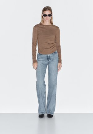 Massimo Dutti LONG SLEEVE WITH ROUNDED HEM - Top s dlouhým rukávem - light brown