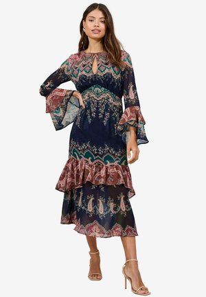 REGULAR FIT - PLACEMENT PRINTED FLUTE RUFFLE DETAIL - Robe de jour - navy