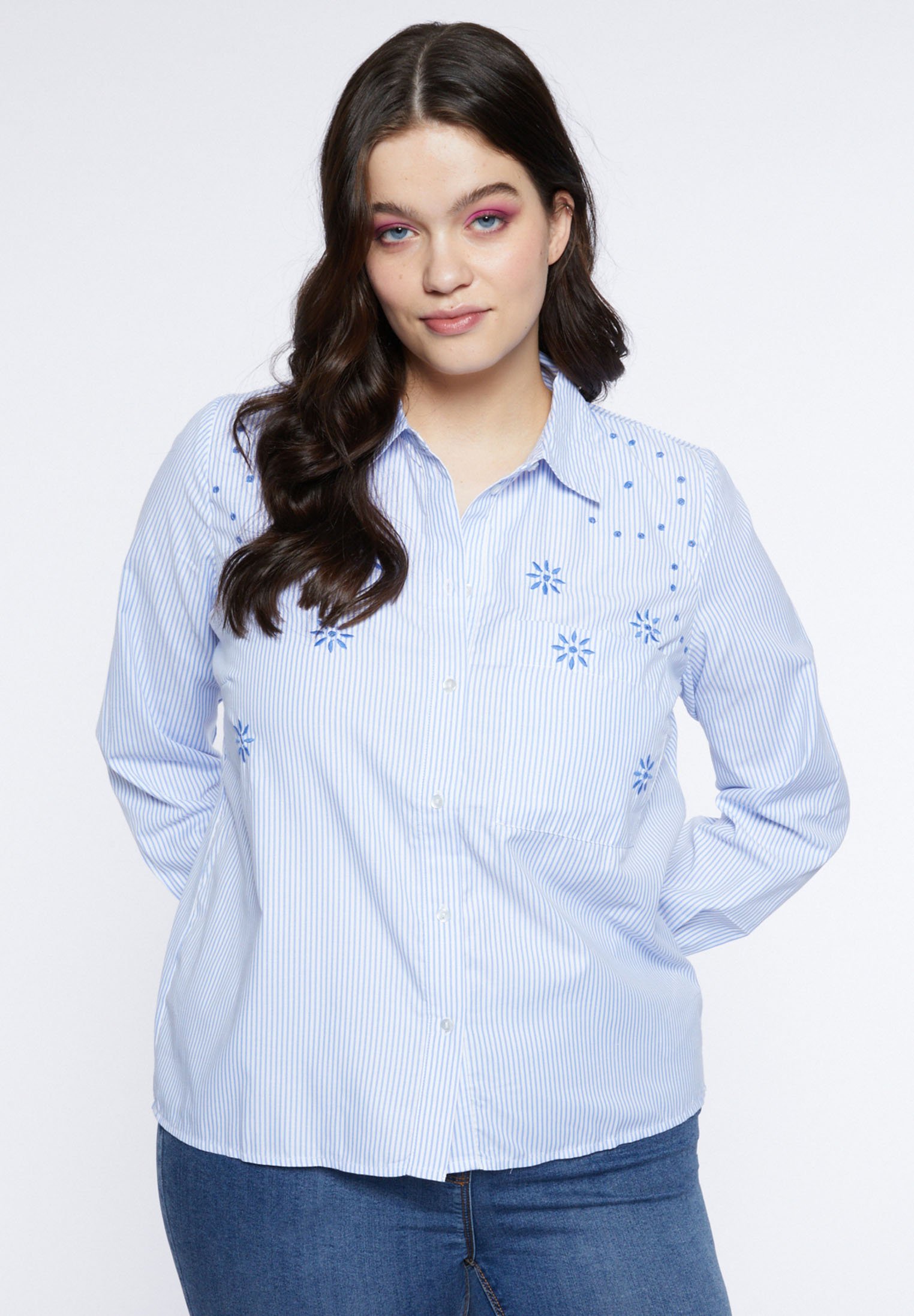 Fiorella Rubino RIGATA CON RICAMO Button-down blouse azzurro