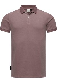 Kortærmet polo skjorte i dæmpet mauve, med struktureret stof, klassisk krave og tre-knaps knaplukning. Etikette til stede i sømmet.