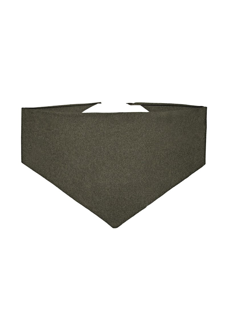 Bandana verde oliva realizzato in tessuto texturizzato, di forma triangolare con estremità appuntite e un lato interno liscio per il comfort.