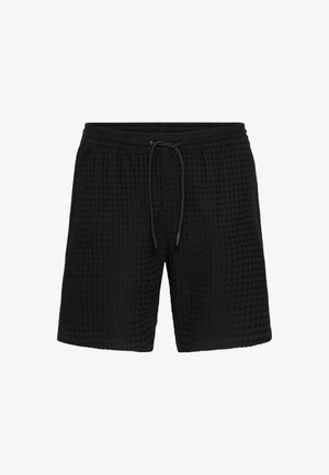 Shorts negri, texturati, cu un model în diamante, având un bretele elastic și un șnur ajustabil. Design casual și respirabil.