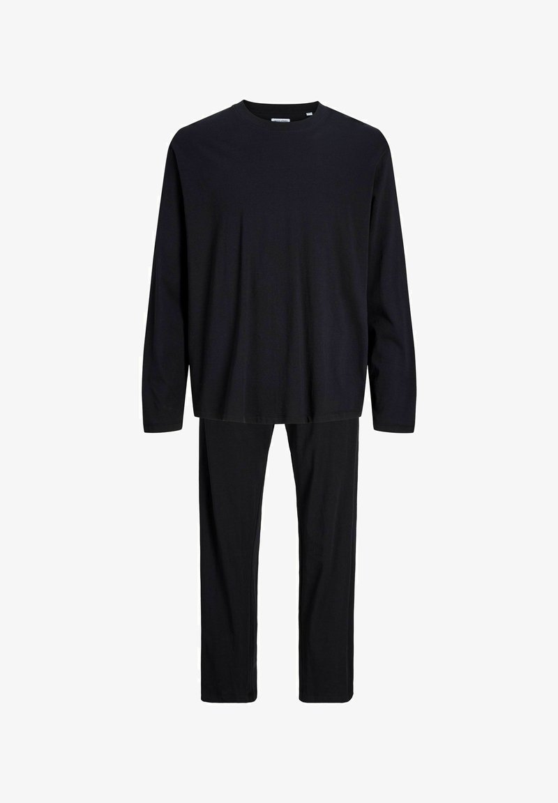 Ensemble composé d'un top noir à manches longues et d'un pantalon noir assorti, présenté sur un fond blanc, avec une coupe simple et décontractée sans motifs visibles.