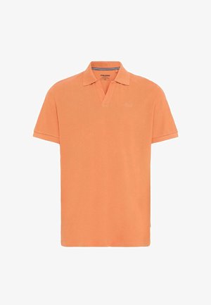 Rövid ujjú világos narancssárga slim fit polo, gallérral és a mellkason finoman hímezett logóval. Puha, texturált pamut anyag.