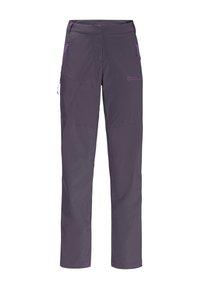 Lila Outdoor-Hosen mit geradem Schnitt, mehreren Taschen und einem leichten, strapazierfähigen Stoff, der für verschiedene Aktivitäten geeignet ist.