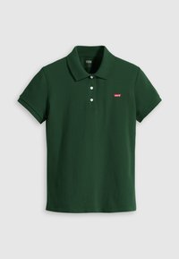 Groene polo shirt van katoen, met een kraag, korte mouwen, drie knopen en een klein rood Levi's-logo op de linkerborst.