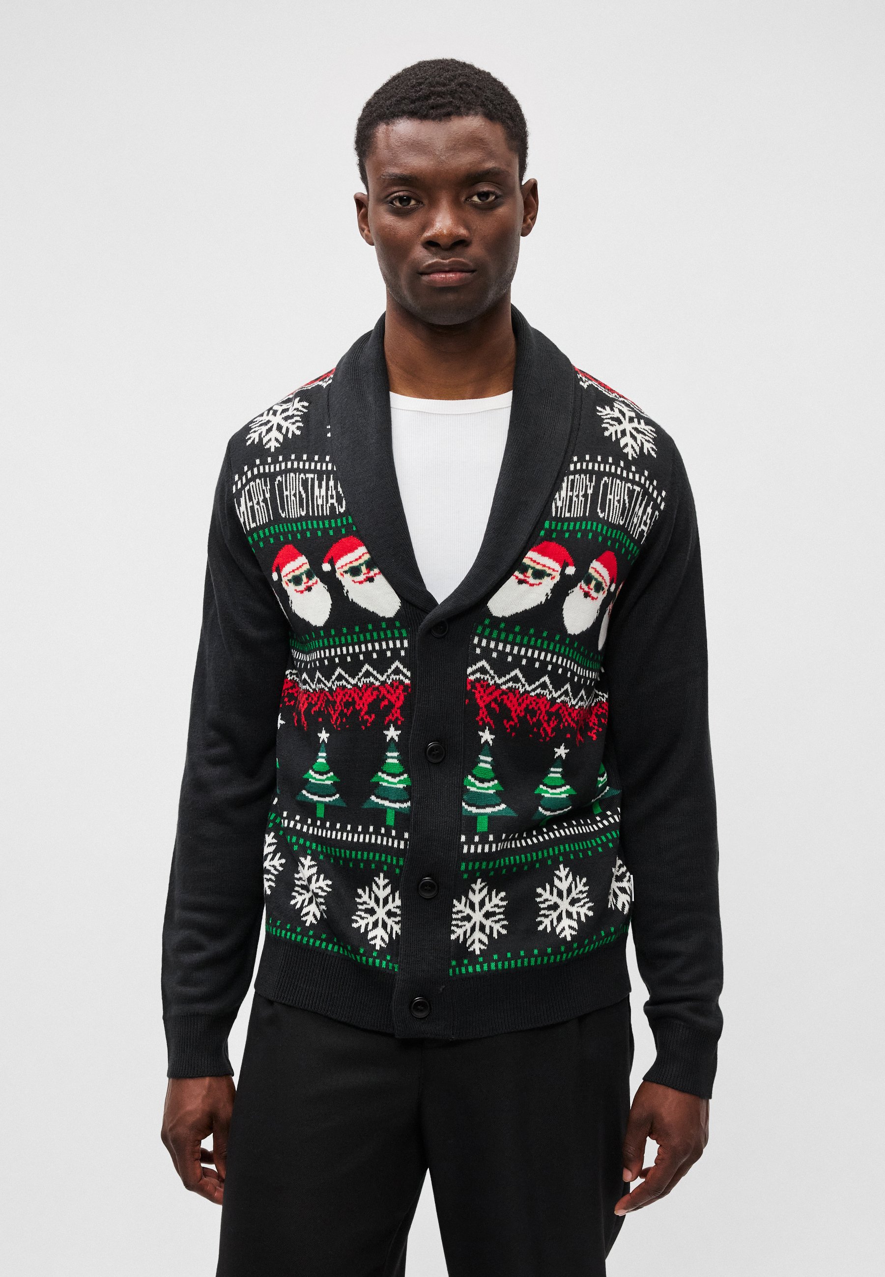 Lindbergh XMAS SHAWL COLLAR CARDIGAN - Cardigan - black - Zalando