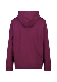 Bordeauxfarbener Kapuzenpullover mit Kordelzug, langen Ärmeln und gerippten Bündchen. Die Rückseite ist glatt, ohne sichtbare Logos oder Muster.