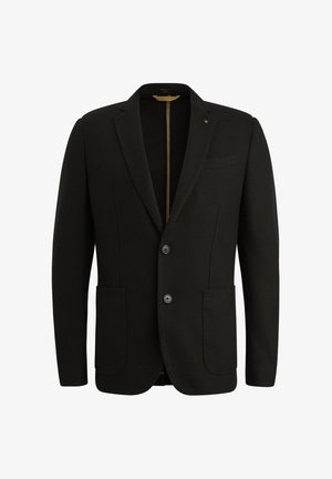 Čierny blejzer vyrobený z textúrovanej látky. Disponuje klopovým golierom, zapínaním na dva gombíky, dvoma prednými vreckami a jedným vreckom na hrudi.