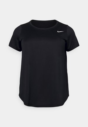 T-shirt de sport noir à manches courtes avec col rond et petit logo blanc Nike Swoosh sur la poitrine gauche.
