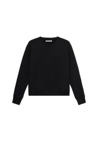 Svart sweatshirt i mjukt tyg med rund hals, långa ärmar och ribbade muddar, samt en subtil logodetalj framtill.