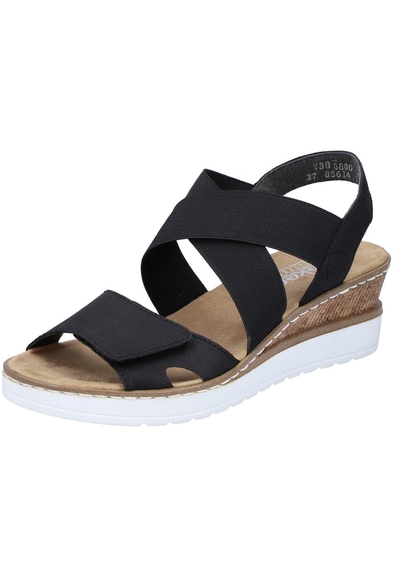 Damen Riemchensandalen | Rieker Keilsandalette black/schwarz - JR80357 Damen Riemchensandalen | Rieker Keilsandalette black/schwarz - JR80357