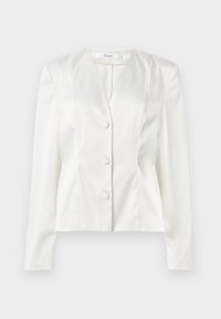 Weißer maßgeschneiderter Blazer mit langen Ärmeln, drei verdeckten Knöpfen, leichten vertikalen Nähten und einem V-Ausschnitt von Stylein, Größe Small.