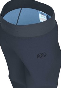 Shorts da performance blu navy con una texture liscia, vita alta e dettaglio con logo. Foderati con materiale azzurro chiaro all'interno.
