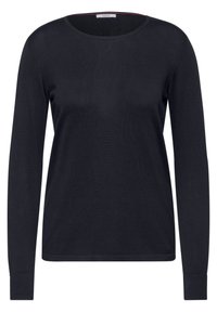 Pull noir à manches longues avec un col rond. Fabriqué dans un matériau lisse et léger, il présente des poignets ajustés et un ourlet droit.