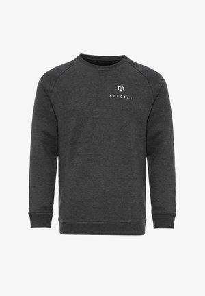 Grå sweatshirt med långa ärmar, rundad halsringning och ribbade muddar. Har en liten vit logotyp på bröstet. Tillverkad av mjukt tyg.