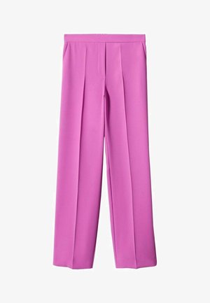 Proste, dopasowane spodnie w jednolitym jasnym różowym kolorze z plisami z przodu i bocznymi kieszeniami.