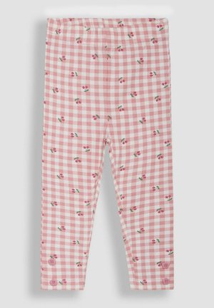 Leggings roz cu carouri, decorate cu un model de cireșe, dotate cu o talie elastică și mici butoane roz la gleznă. Realizate dintr-un material moale și elastic.