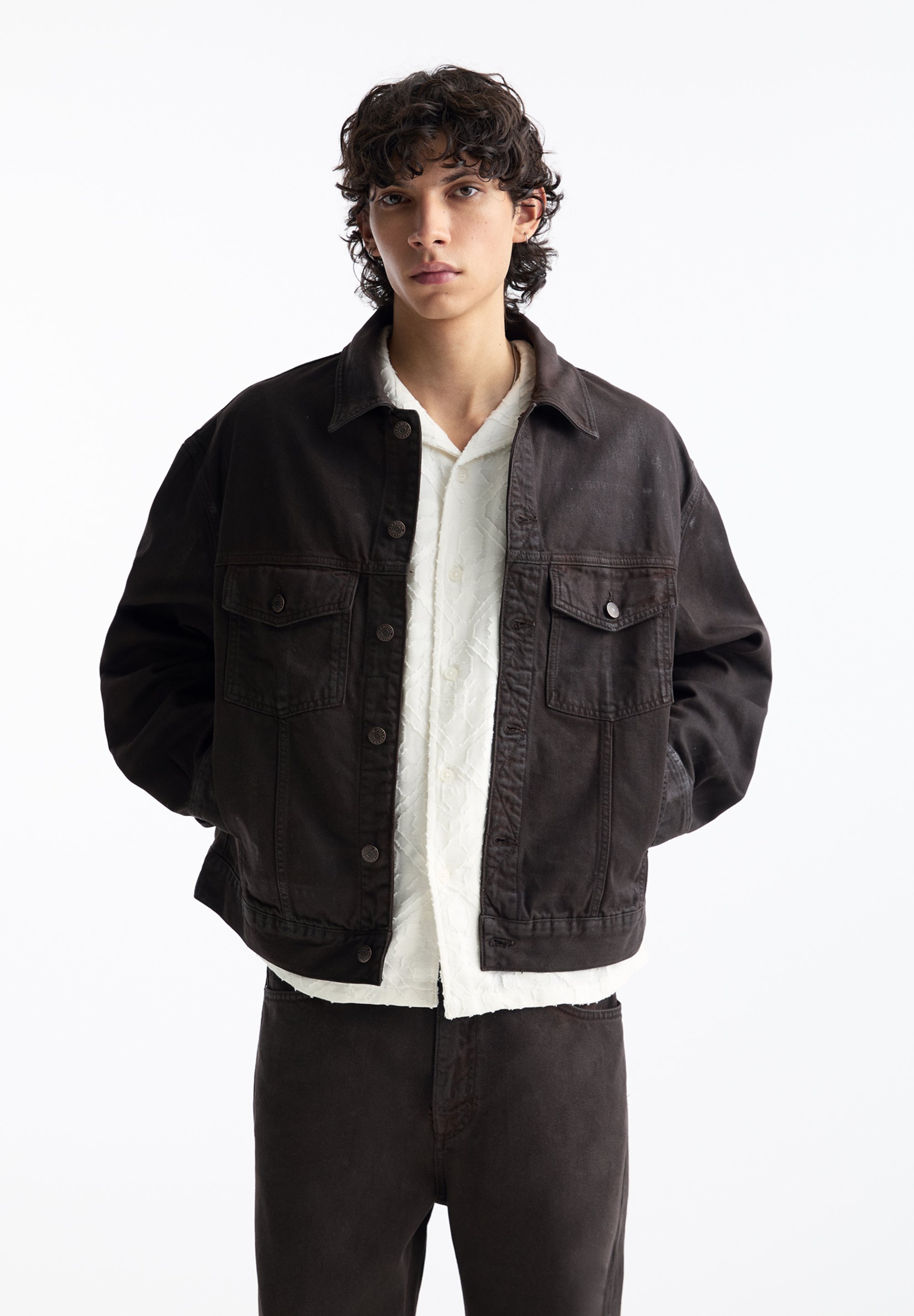 PULL&BEAR WAXED FINISH - Jeansjacke - dark grey/dunkelgrau 