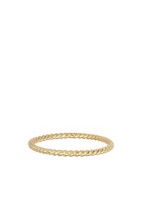 Goldene, gedrehte Bandring mit glatter Oberfläche, die eine kreisförmige Form und eine einheitliche Dicke aufweist.