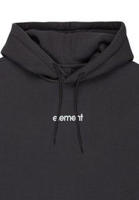 Zwarte hoodie met een trekkoord, met een wit logo "element" op de borst. Gemaakt van zachte, gestructureerde stof met een kangoeroe-zak.