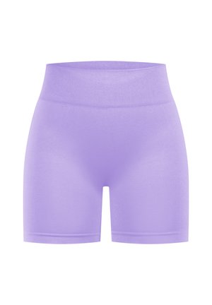 Lavender athletic shorts with a wide, elastic waistband, designed for comfort and flexibility in movement.