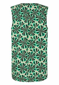 Ærmeløs top i creme med et blomsterprint i turkis og sort. Har en rund halsudskæring og en afslappet pasform. Glat stofstruktur.