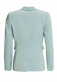 Blazer bleu clair ajusté à manches longues, fente au dos et coutures structurées vu de dos.