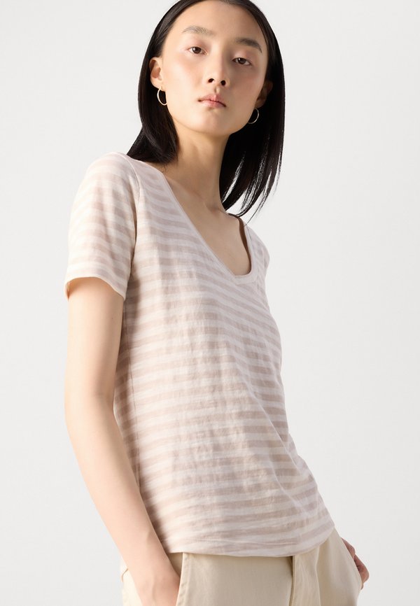 SHORT SLEEVE V NECK  STRIPED - Print T-shirt - silky stone2