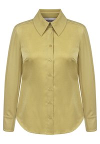 Lys gul kraveknap skjorte lavet af glat stof, med fuld frontknaplukning og lange ærmer med rundet kant.