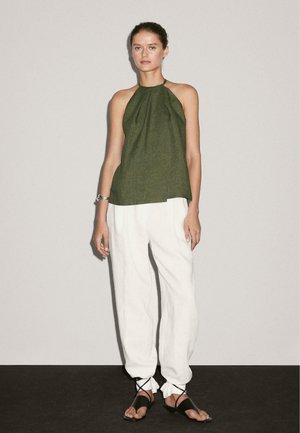 Massimo Dutti TEXTURED BLEND WITH GATHERED DETAIL - Blouse - mottled dark green