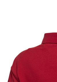 Rotes Poloshirt aus strukturiertem Stoff, mit klassischem Kragen und kurzen Ärmeln, das ein einfaches Design mit minimalen Details zeigt.
