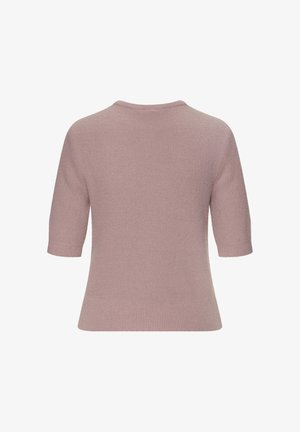 Short-sleeve, round-neck sweater in light pink. Made of soft knit material with a smooth texture and a slightly fitted shape.