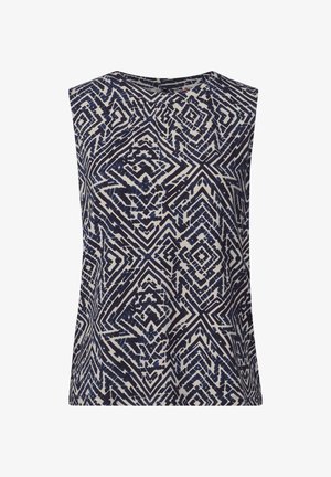Top bez rukávů s geometrickým vzorem v námořnické modři a krémové. Hladká tkanina s volným střihem a kulatým výstřihem.