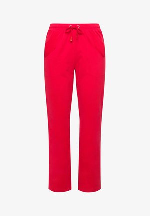 Røde bomulds joggerbukser med elastisk talje, justerbar snøre og to frontlommer. Glat tekstur og afslappet pasform.