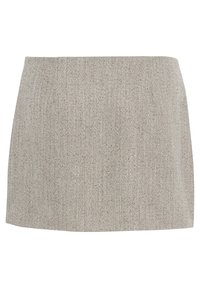 Grijze minirok in visgraatpatroon met een rechte snit. Gemaakt van textiel met structuur, voorzien van een soepele tailleband en een minimalistisch ontwerp.