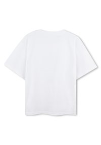 Witte katoenen t-shirt, korte mouwen, losse pasvorm, ronde halslijn, gladde textuur, geen zichtbare logo's of patronen, achteraanzicht weergegeven.