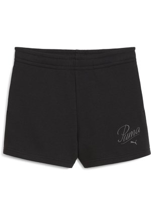 Shorts de sport noirs en tissu doux, avec une texture lisse, une taille élastique et un logo Puma brodé en bas à gauche.
