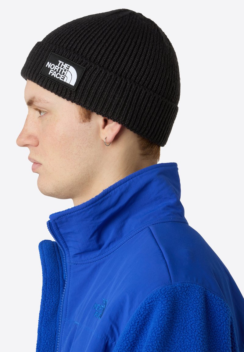 the north face tnf logo box cuffed beanie in black