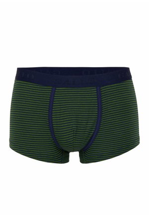 Boxer a righe in verde scuro e blu navy. Presentano una fascia in vita blu navy con marchio in rilievo. Tessuto morbido con una vestibilità aderente.