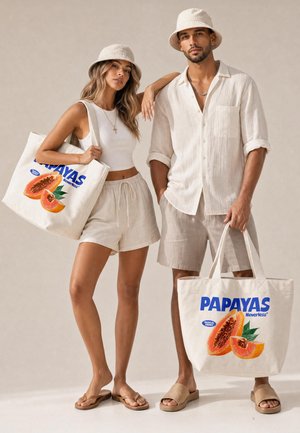 Neverless, STRANDTASCHE - DESIGN PAPAYA – CANVAS TOTE BAG DAMEN HERREN UNISEX - Tote bag - natur