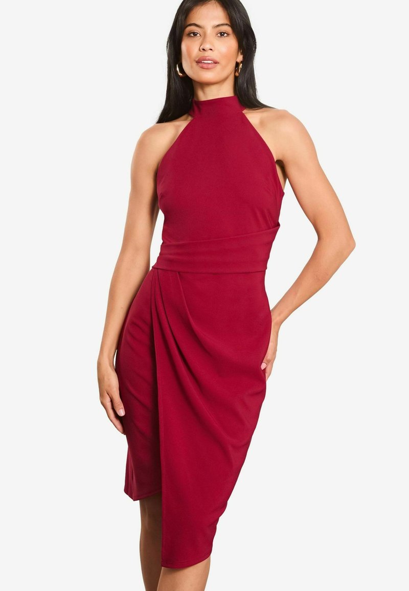 Lipsy HALTER NECK ASYMMETRIC - Egyenes szabású ruha - red