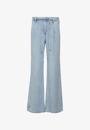 Hellblaue weit geschnittene Jeans aus Denim. Mit einem Kordelzugbund und einer lockeren Passform, mit dezentem Verblassen und gestickten Details.