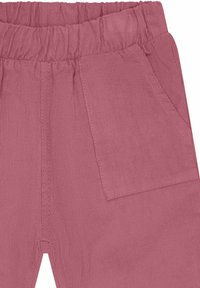 Pantaloni in corduroy rosa con cintura elastica, dotati di una tasca singola sulla parte anteriore, tessuto testurizzato e cuciture rinforzate.