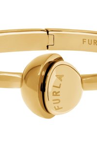 Brăţară din metal aurit cu un detaliu central neted şi rotunjit, având logo-ul "FURLA". Design elegant, minimalist, cu un finisaj lucios.
