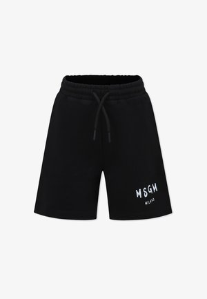 Shorts neri in cotone con vita elasticizzata, cordoncino e logo bianco "MSGM MILANO" sulla gamba sinistra.